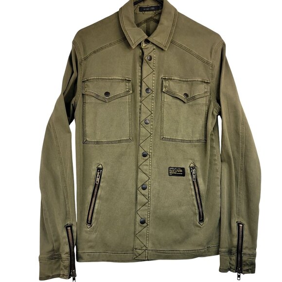 Michael Stars Small Olive Green Cotton Blend Military Shirt Jacket Zip Utility - Picture 1 of 13